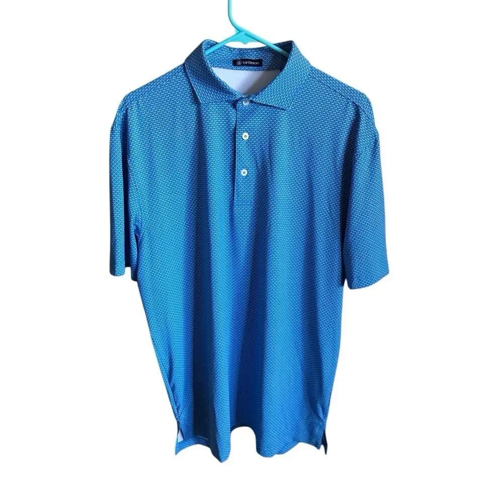 Turtleson golf polo shirt men’s SZ Large blue print logo on sleeve